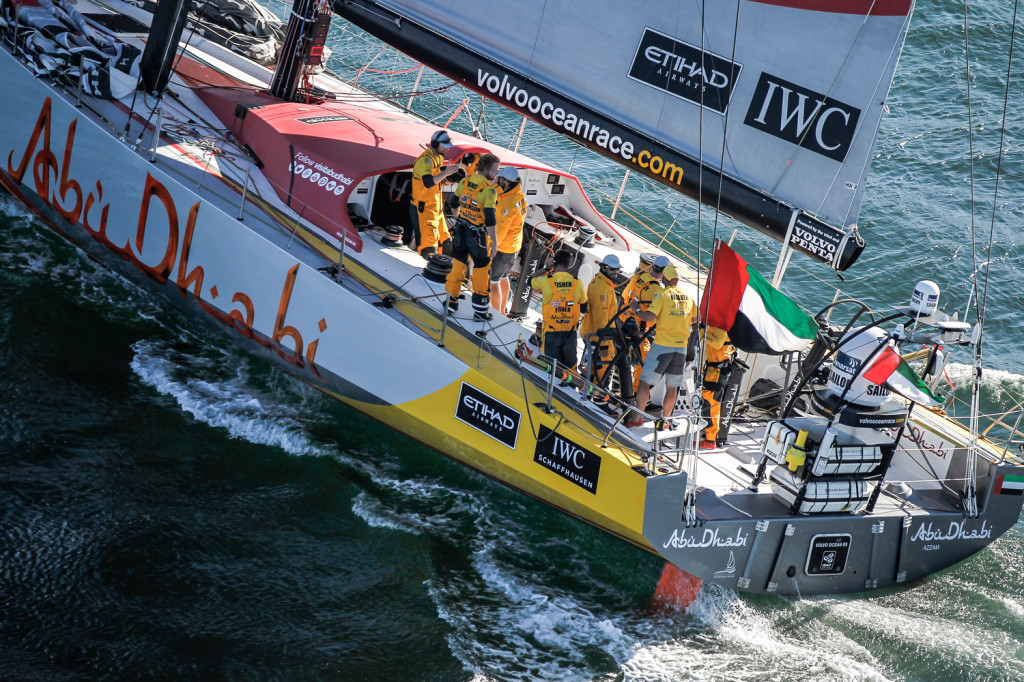November 05, 2014. Abu Dhabi Ocean Racing crosses the finish line winning Leg 1 from Alicante to Cape Town after 25 days of sailing.  (Photo copyright Ainhoa Sanchez/Volvo Ocean Race )