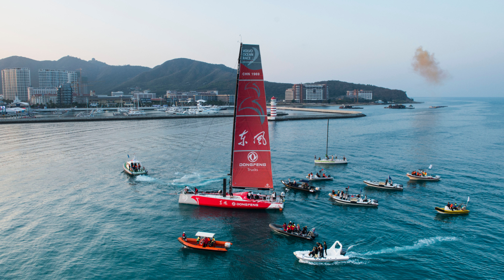 Dongfeng Race Team escorted into Sanya after winning leg 3 of the Volvo Ocean Race 2014-15.  (Photo by Victor Fraile/Volvo Ocean Race)