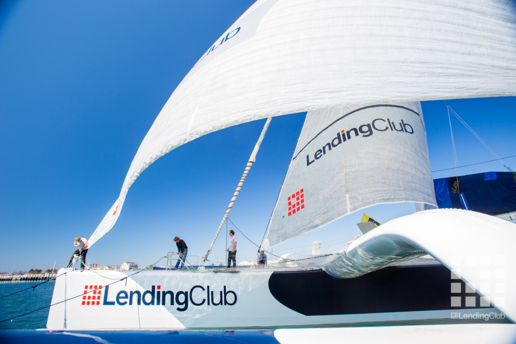 World Sailing Speed Record Breaker Lending Club 2, driven by Renaud Laplanche and Ryan Breymaier, preparing for the Newport to Bermuda passage. (Photo Credit Quin Bisset)