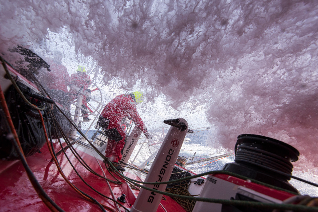 May 4, 2015. Leg 6 to Newport onboard Dongfeng Race Team. Day 15. Some waves hit harder than others.