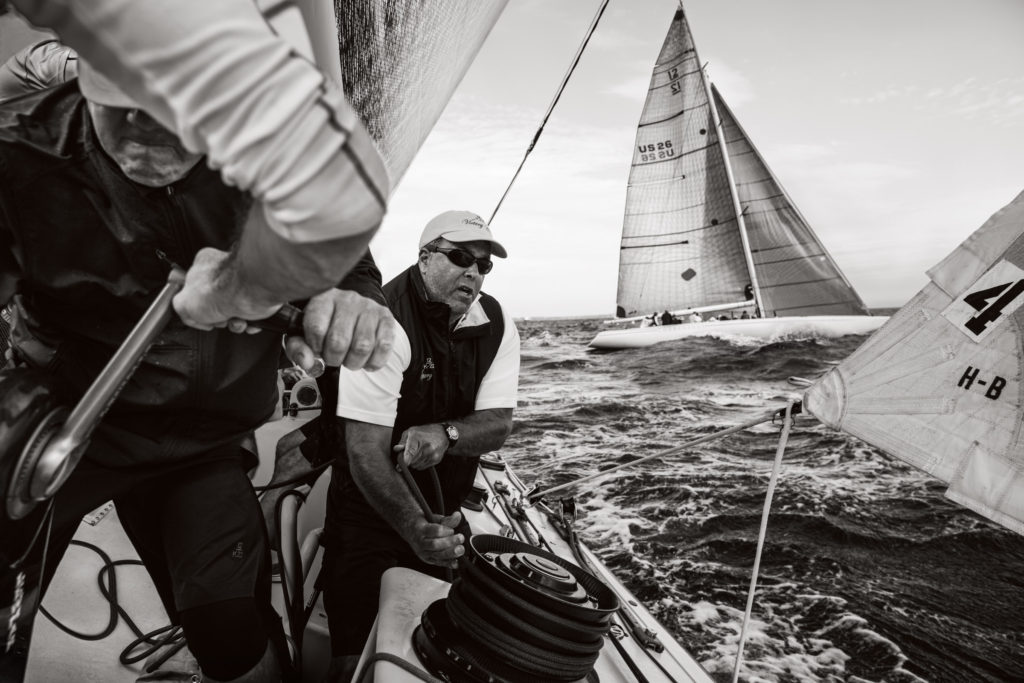Action aboard Victory ’83 at last year’s 12 Metre North American Championship. (Photo © Richard Schultz)