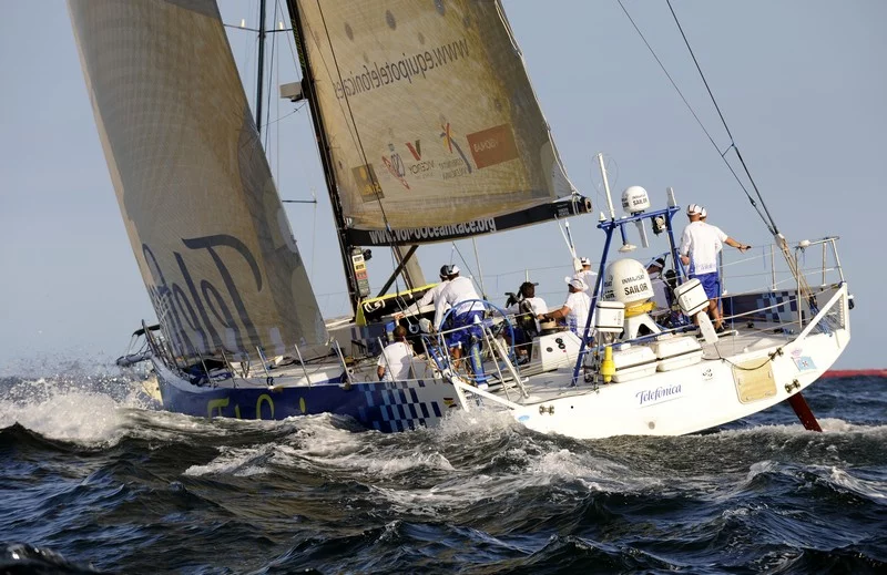 Telefonica Blue, skippered by Bouwe Bekking (NED) at the start of leg 6 of the Volvo Ocean Race, from Rio de Janeiro to Boston (Photo By Rick Tomlinson / Volvo Ocean Race) 