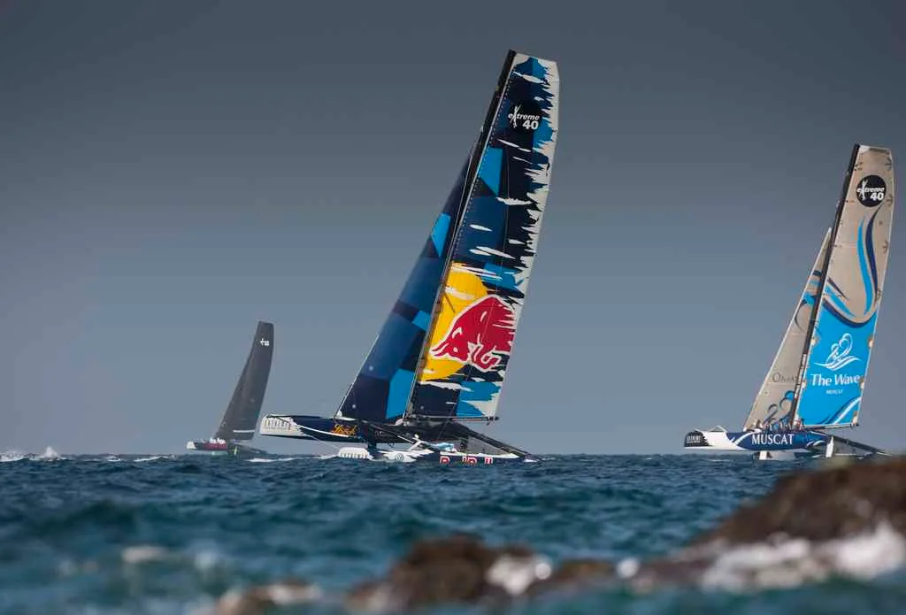 red-bull-by-mark-lloyd1 Red Bull Extreme Sailing Team". Shown here racing close to the shore line. Skippered by Roman Hagara(AUT),Hans Peter Steinacher(AUT),Gabriele Olivo(ITA),David Vera(ESP)(Phot by Mark Lloyd/Lloyd Images/OC Events)