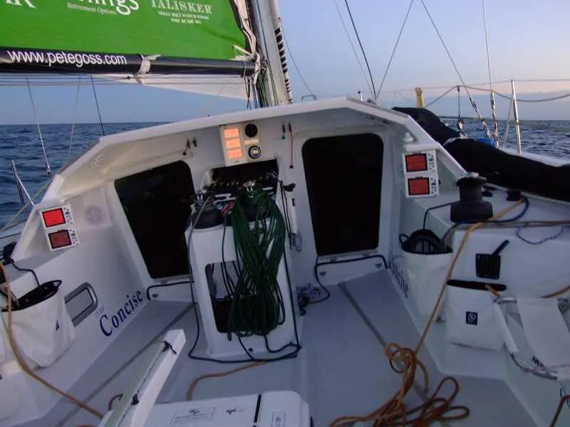 dms-deck Looking forward from cockpit on DMS dluring crossing to St. Malo, France. (Photo by Colin Merry)