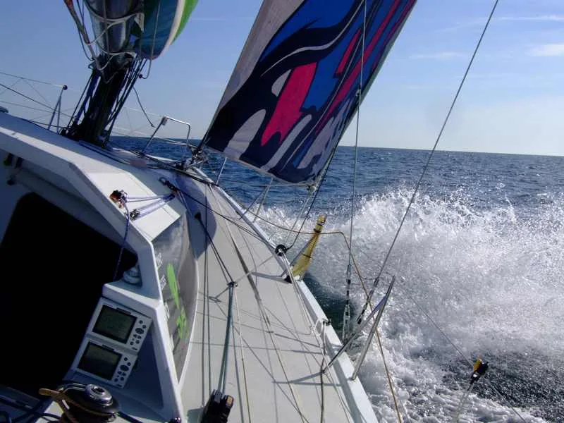 dms-undersail DMS Underway to France for start of the Route du Rhum. (Photo by Colin Merry)