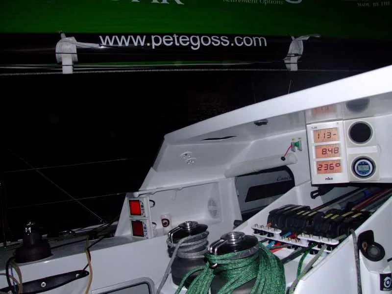 night-deck-dms Nighttime on Deck of DMS during the crossing to France with Pete Goss. (Photo by Colin Merry)