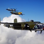 Mitchell B-25 Bomber Betty’s Dream leads the pack (photo credit Texas Flying Legend Museum)