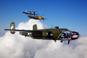 Mitchell B-25 Bomber Betty’s Dream leads the pack (photo credit Texas Flying Legend Museum)