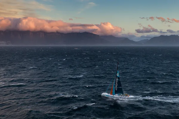 Team Telefonica, skippered by Iker Martinez from Spain finishes first on leg 1 of the Volvo Ocean Race 2011-12 from Alicante, Spain to Cape Town, South Africa at 18:14:25 UTC. (Photo by IAN ROMAN/Volvo Ocean Race)
