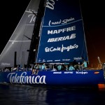 Team Telefonica, skippered by Iker Martinez from Spain finishes first (Photo by PAUL TODD/Volvo Ocean Race)