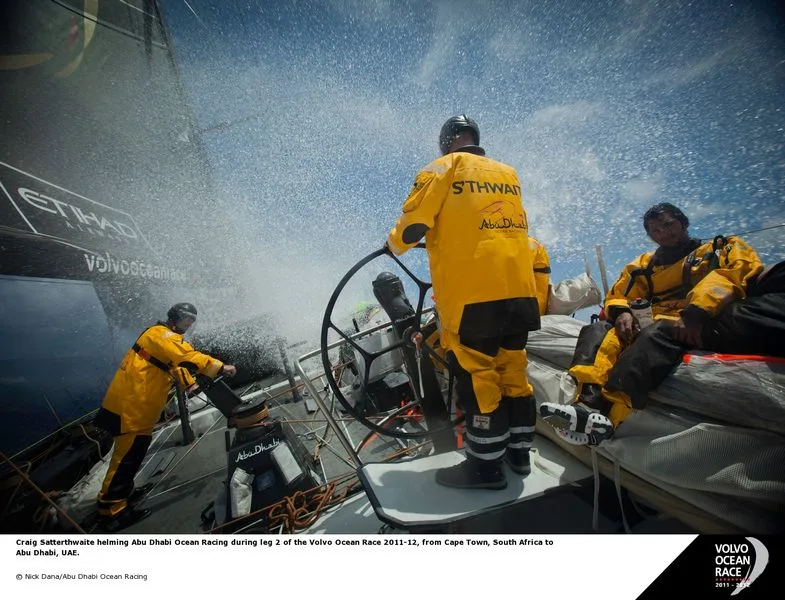 Craig Satterthwaite helming by Nick Dana Craig Satterthwaite helming Abu Dhabi Ocean Racing during leg 2 (Photo by Nick Dana / Abu Dhabi Ocean Racing / Volvo Ocean Race)