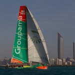 Groupama Sailing Team, skippered by Franck Cammas from France at the finish of leg 2 South Africa to Abu Dhabi (Photo by Ian Roman / Volvo Ocean Race)