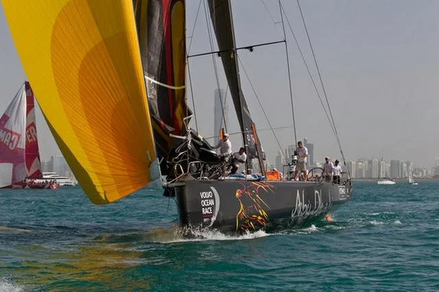 Abu Dhabi Ocean Racing, skippered by Ian Walker from the UK during the Etihad Airways In-Port Race in Abu Dhabi during the Volvo Ocean Race 2011-12. (Pjoto by IAN ROMAN/Volvo Ocean Race)