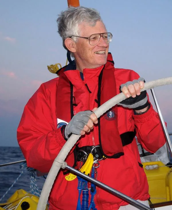 John Rousmaniere at Helm by Richard Pisano John Rousmaniere at Helm (Photo by Richard Pisano)