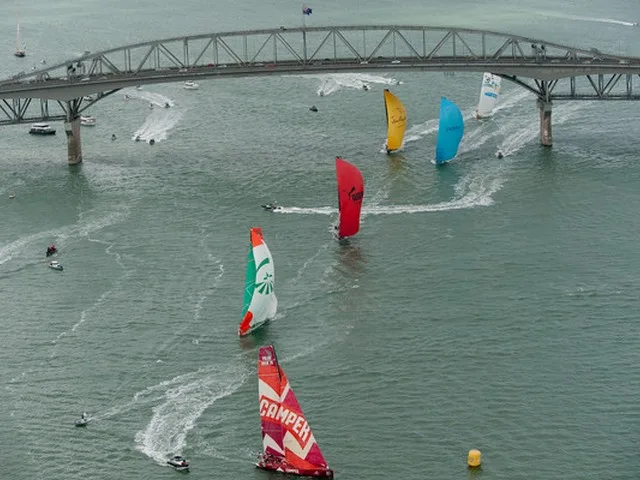 Fleet Charges for the mark by Paul Todd Volvo Ocean Race stop over Auckland, New Zealand, March 2012 (Photo by Paul Todd / Volvo Ocean Race)