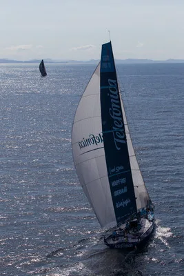 (Credit: IAN ROMAN/Volvo Ocean Race) Team Telefonica, skippered by Iker Martinez from Spain, as they chase PUMA Ocean Racing powered by BERG, skippered by Ken Read from the USA, in the final miles of leg 5 from Auckland, New Zealand to Itajai, Brazil, in the Volvo Ocean Race 2011-12. ( Photo by IAN ROMAN/Volvo Ocean Race)
