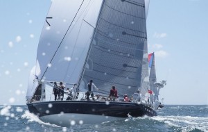 Carina -USA 315 - McCurdy & Rhodes 48 yacht skippered by A Rives Potts Jnr, making the most of the blustery conditions. Carina is the provisional winner of the principal St David's Lighthouse Trophy for the third time.(Photo by Barry Pickthall / PPL)