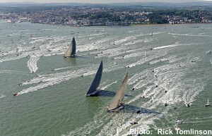 J Class Start for the Hundred Guinea Cup around the Island Race off Cowes Photo by Rick Tomlinson)