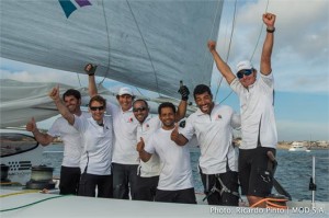 Sidney Gavignet and Musandam Crew Celebrate 3 Wins (Photo by Ricardo Pinto / S.A.MOD70)