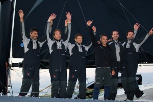 Yann Guichard and The Spindrift Racing Crew celebrate inagural win on the MOD70 Championship (Photo by Lloyd Images)