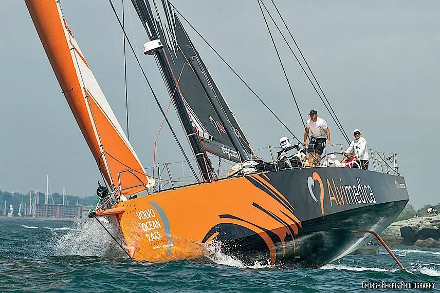 Team Abu Dhabi Ocean Racing and Team Alvimedica leave Newport, RI for the United Kingdom (Photo by George Bekris)