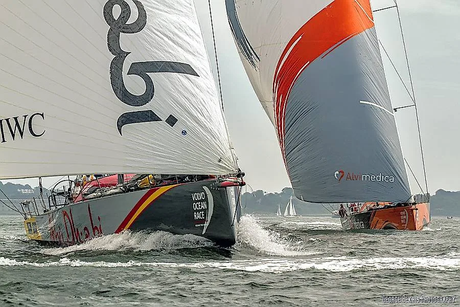 Team Abu Dhabi and Team Alvimedica leave Newport, RI for the United Kingdom (Photo by George Bekris)