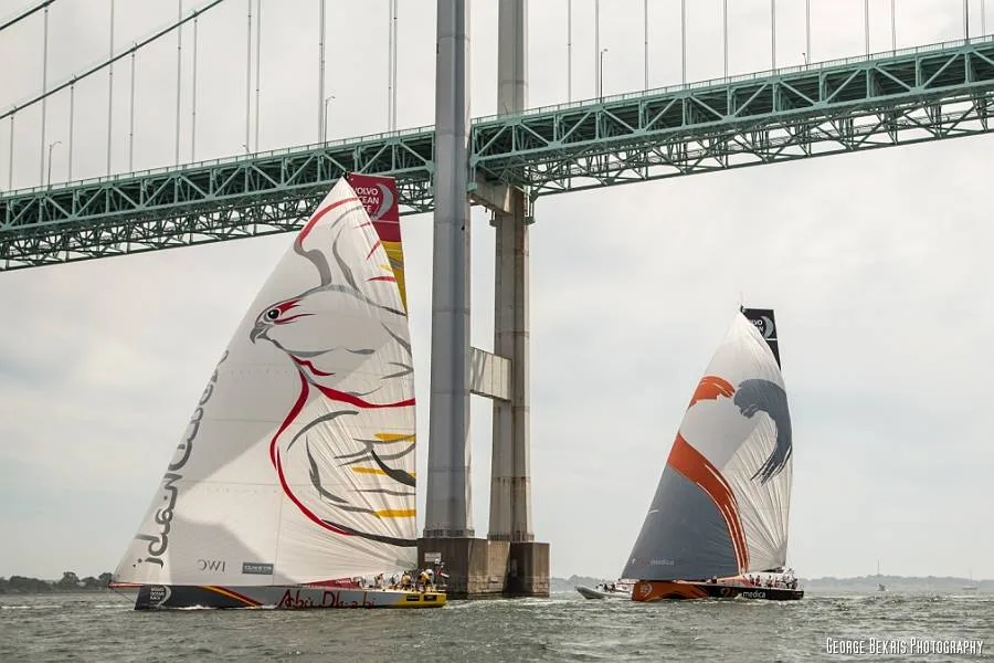Team Abu Dhabi Ocean Racing and Team Alvimedica leave Newport, RI for the United Kingdom (Photo by George Bekris)