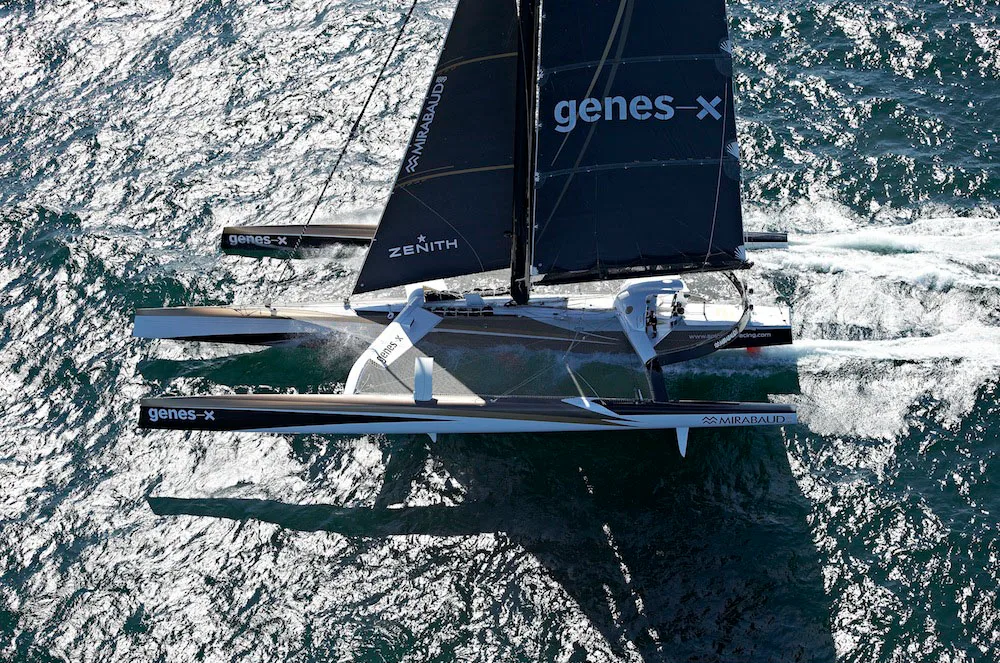 ©Th.Martinez/Sea&Co.  BELLE ILE - BRITANNY- FRANCE . Maxi "SPINDRIFT 2" skipper Yann Guichard (FRA) en entrainement solo au large de Belle Ile, en vue de la Route du Rhum. *** Maxi "SPINDRFIT 2" skipper Yann Guichard (FRA) training solo offshore Belle ile ( Britttany-FRA) before Route du Rhum.