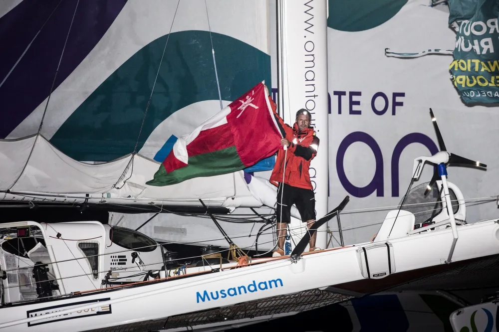  The 2014 Route Du Rhum finish. Guadeloupe. Pictures of Sidney Gavignet onboard his MOD70 Trimaran Musandam - Oman . Finishing the Route du Rhum in 5th place this morning Credit: Mark Lloyd/Lloyd Images