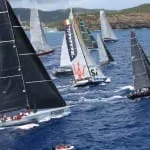 A spectacular start to the 2015 RORC Caribbean 600 in Antigua as IRC Zero and Canting Keel class, including George David's Rambler 88 and John Elkann's Volvo 70, Maserati cross the line (Photo ©Tim Wright/Photoaction.com)