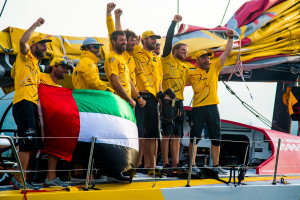 April 05, 2015. Abu Dhabi Ocean Racing, winner of Leg 5 arriving to Itajaí. (Photo by Buda Mendes / Volvo Ocean Race )