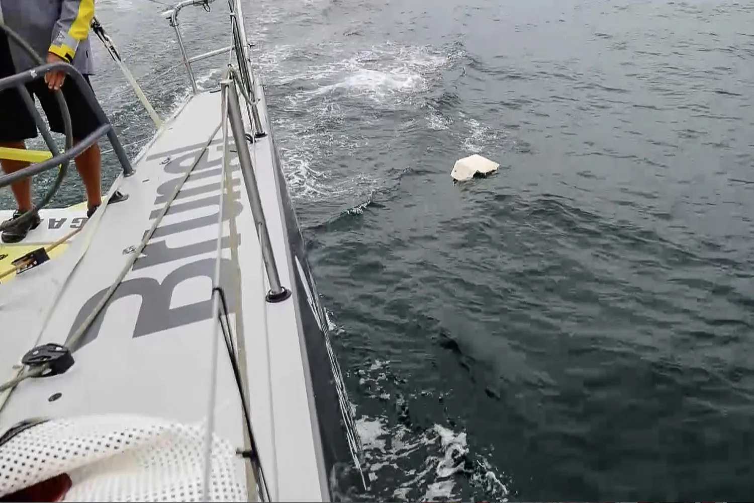 January 22, 2015. Day19 of Leg 3 to Sanya, onboard Team Brunel. A screenshot from the Video feed on rubbish in the sea. (Photo © Stefan Coppers/Team Brunel/Volvo Ocean Race)