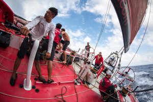 May 3, 2015. Leg 6 to Newport onboard Dongfeng Race Team. Day 14. This boat gets so damn steep (Photo by Sam Greenfield/Team Dongfeng/Volvo Ocean Race).