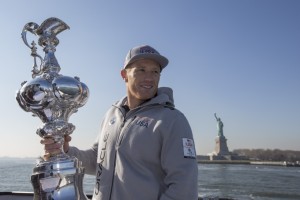 Jimmy Spithill and the America's Cup Trophy in New York City ORACLE TEAM USA © Rob Tringali / ACEA